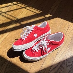 Red suede one star converse